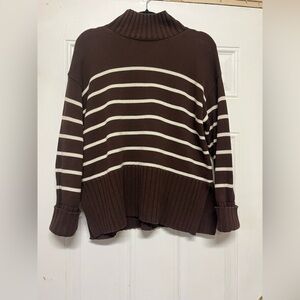 GAP Brown and Cream Striped Turtleneck Sweater